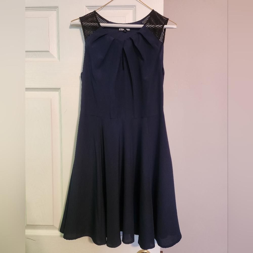 Express Navy Blue Dress with Black shoulder detail